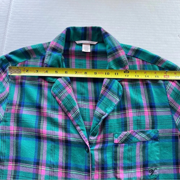 Victoria's Secret Flannel Shirt Womens S Small Plaid Button Front Short Sleeve - Picture 8 of 10